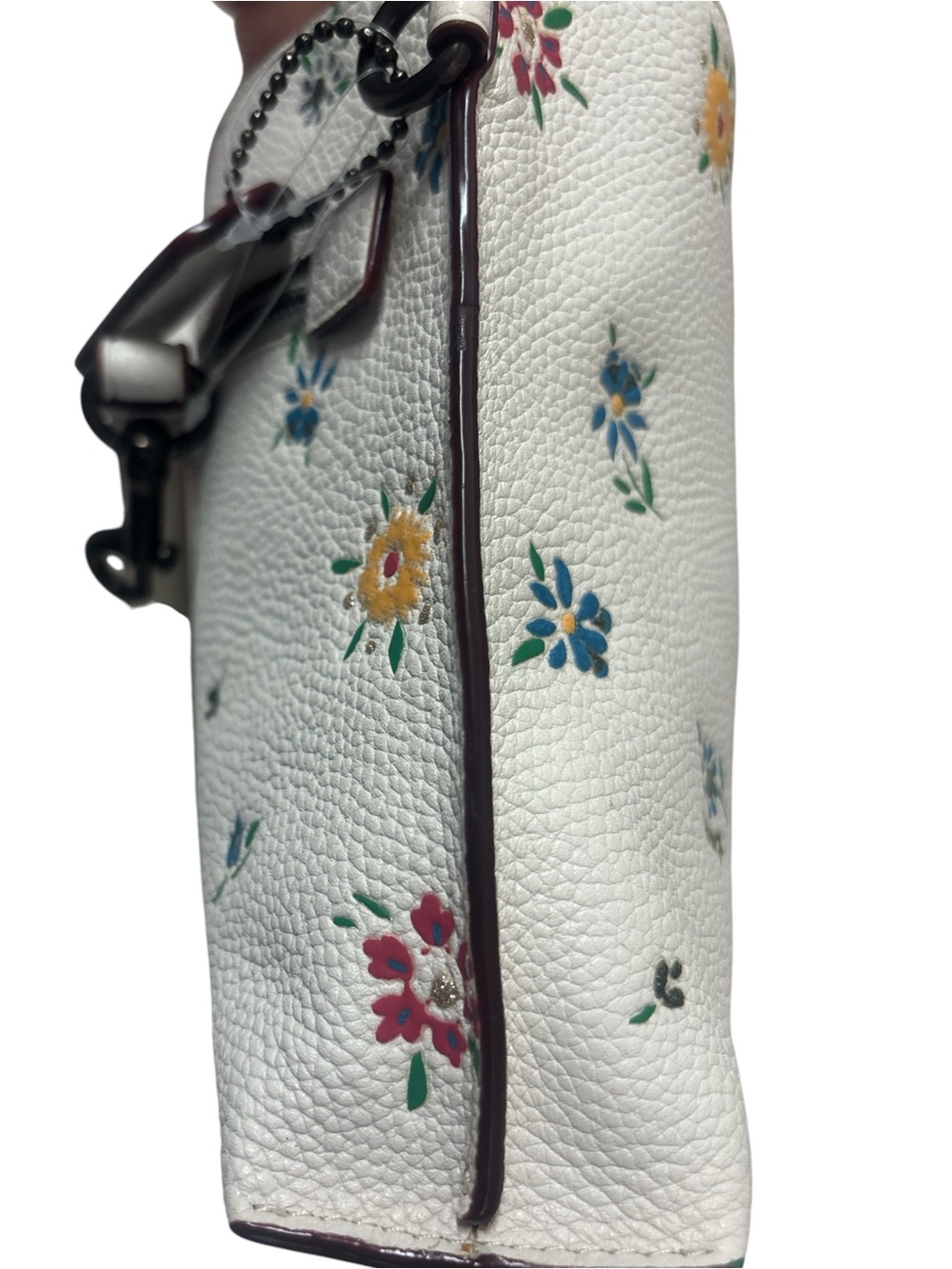 COACH Charlie Pouch- Chalk White Floral Leather Wristlet - Picture 6 of 11